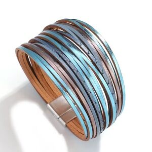 NWT Multi-Strand Blue & Brown Leather Bracelet